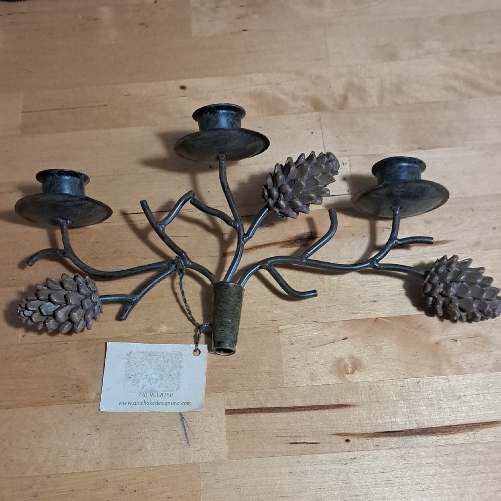 Rustic Metal Pinecone & Candle Wine Bottle Topper